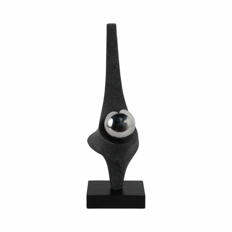 Sagebrook Home 18" Seraing Satuary With Stainless Steel Sphere