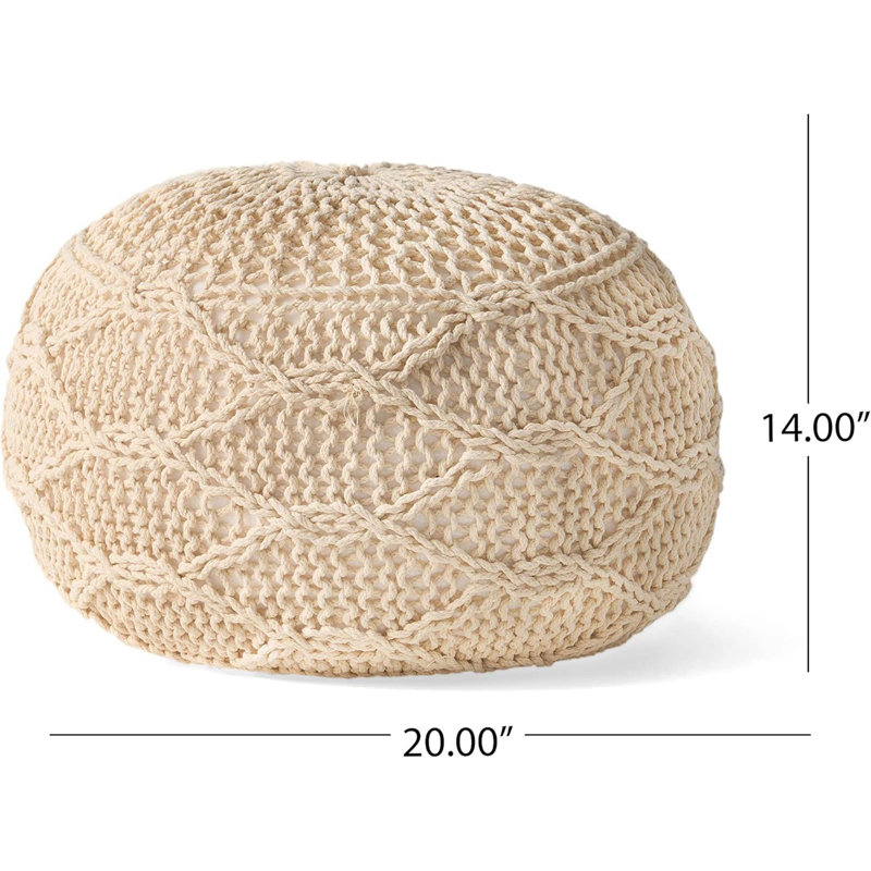 Pouf rond en laine 20 x 20, Laine ivoire
