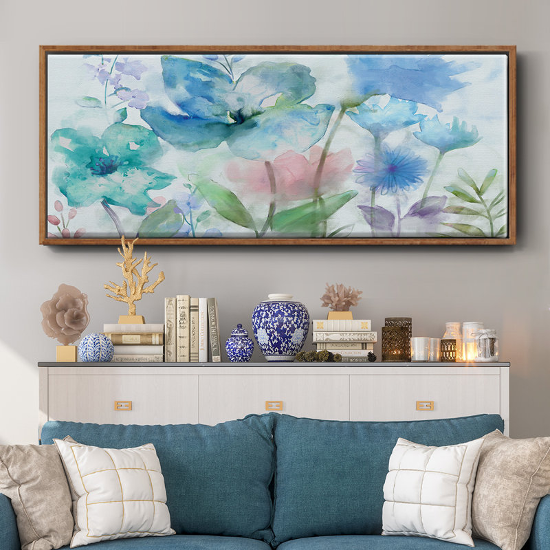 Mélange de bleus - toile encadrée, H 20 po x l 50 po
