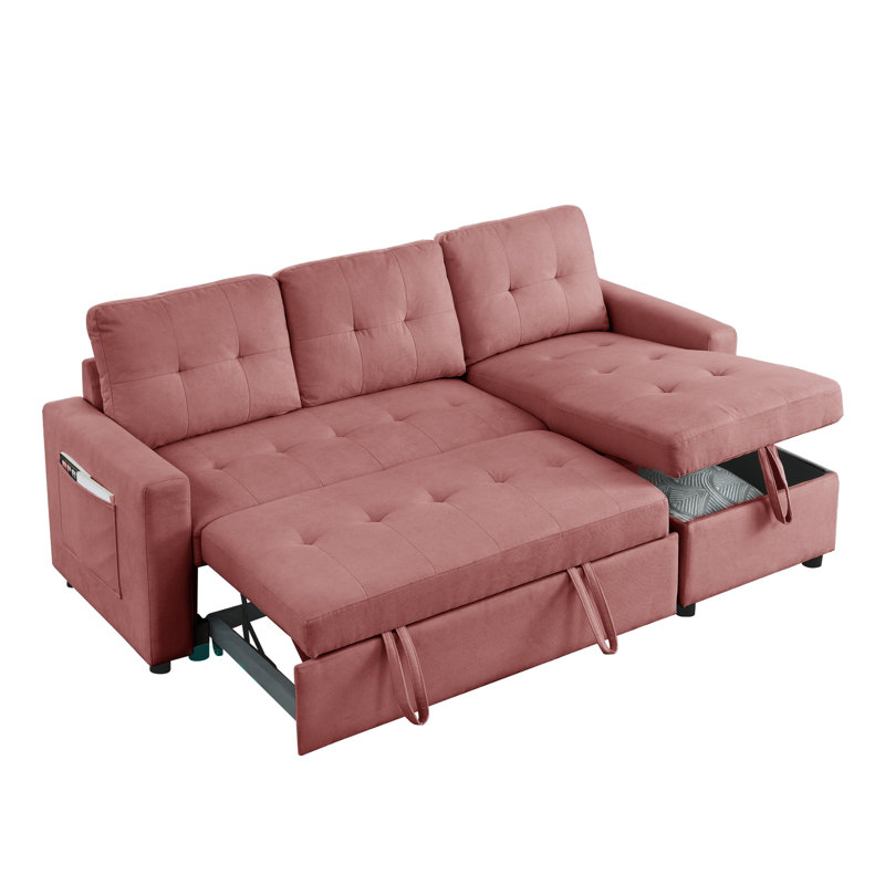 Canapé-lit à accoudoirs carrés 78,5 po, 100% polyester rose rouge
