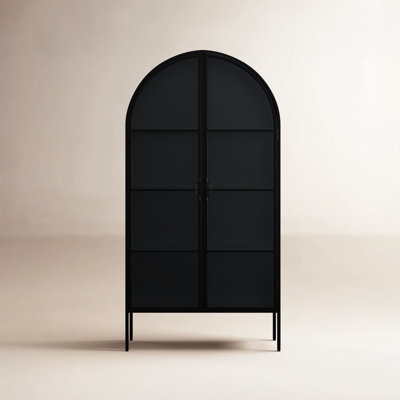 Azalia 77 in. H Iron and Glass Accent 2 Door Storage Cabinet