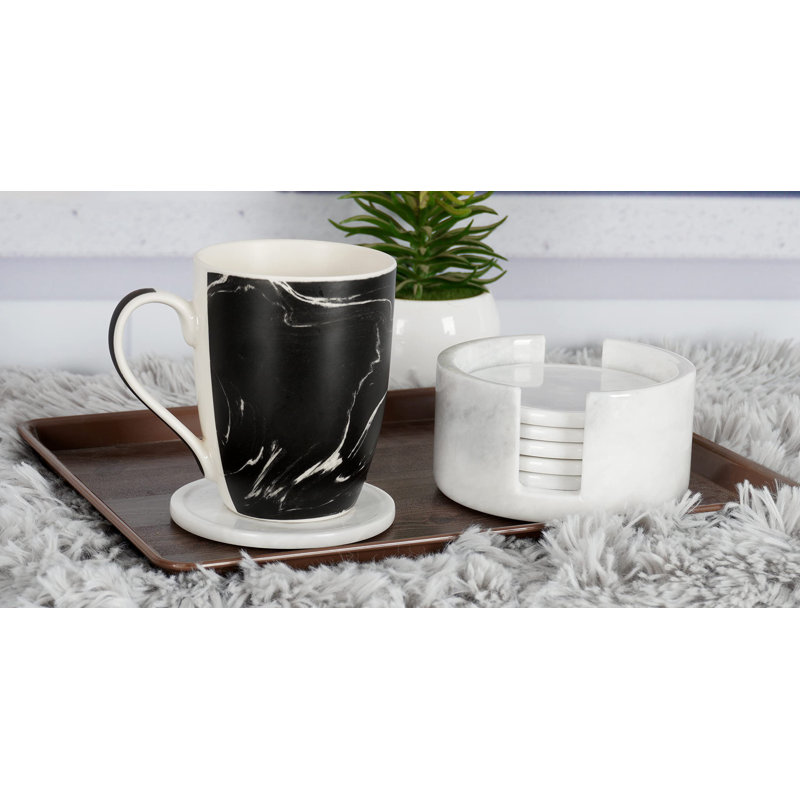 Ensemble de sous-verres en marbre 6 pièces avec support