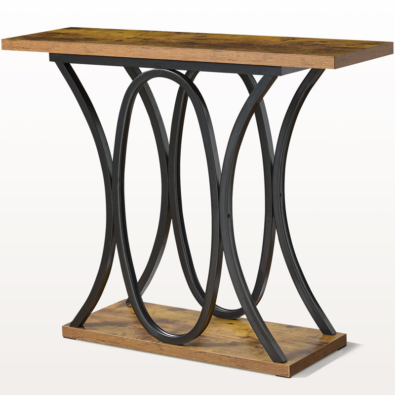 40" Console Table With Geometric Metal Legs And Stable Base, Living Room Furniture For Foyer, Hallway, Entrance, Brown/Black