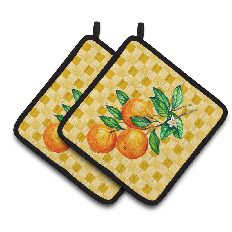 Caroline oranges de trésors sur branche sur basketweave cuisinier poignée