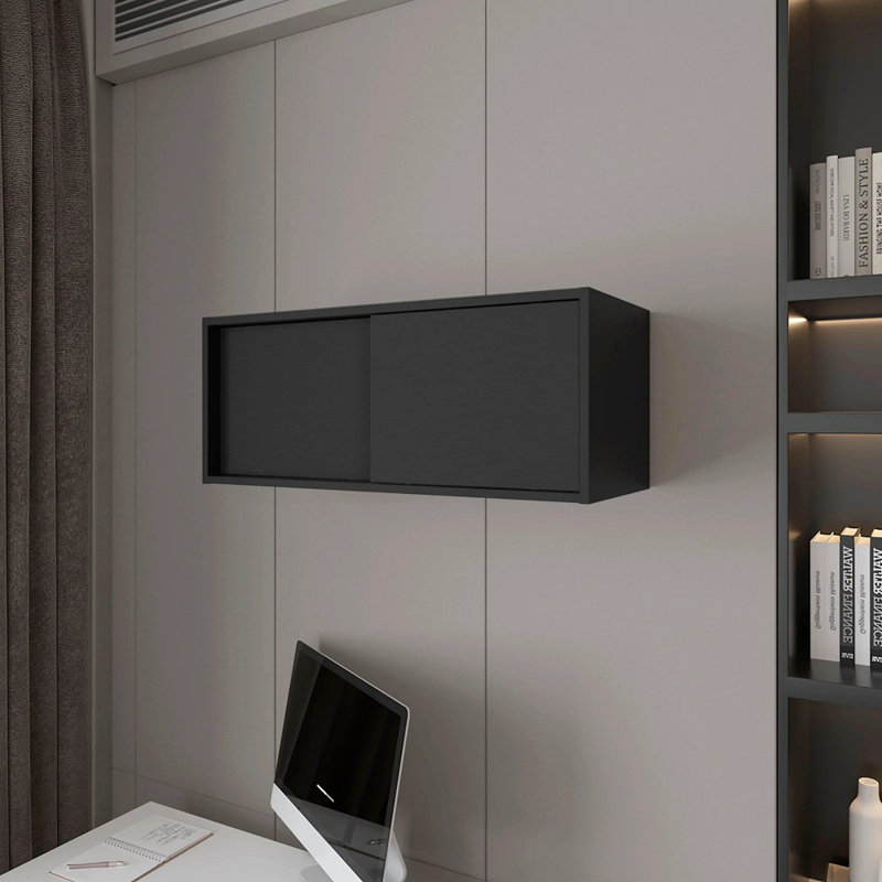 Floating Cabinet With Sliding Door, Black