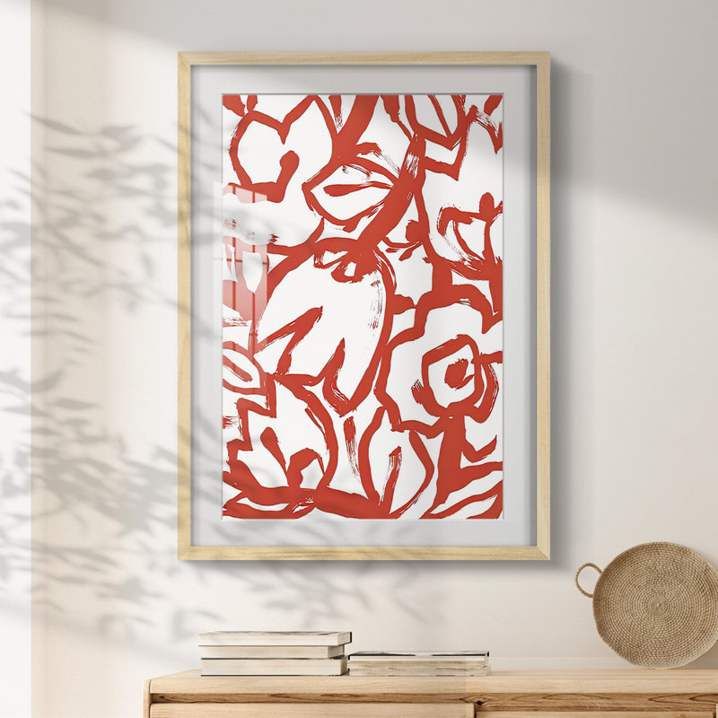 «Red Brush Floral I», impression encadrée, Naturel, H 28,5 po x l 20,5 po