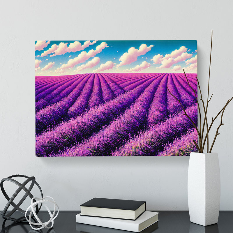Artsy Lavender Flower Field - Wrapped Canvas, 50cm H x 76cm W x 3cm D