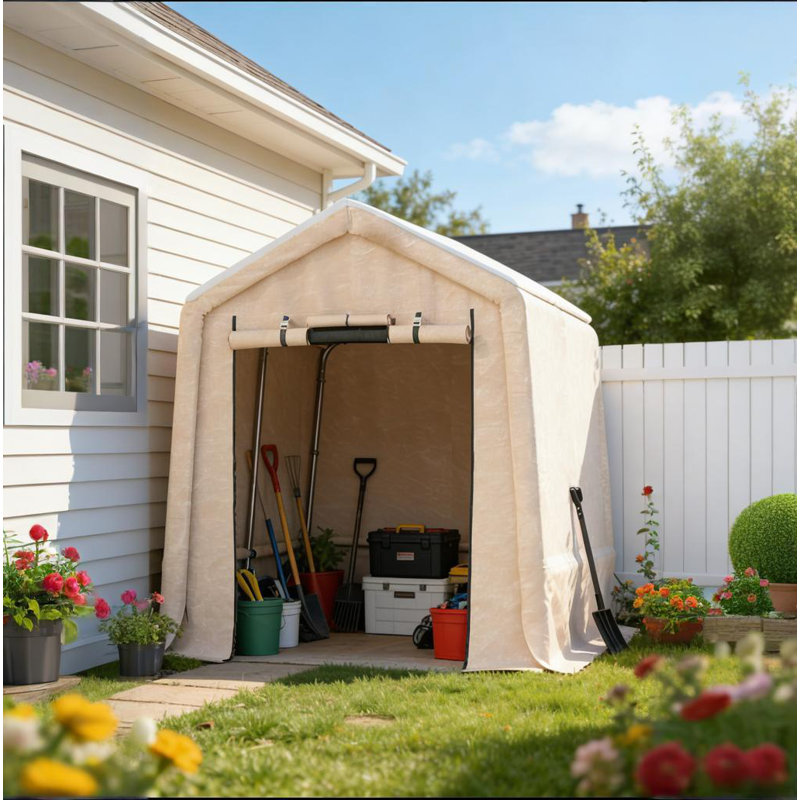 Remise de rangement extérieure portative 7 x 10 pi avec 2 portes et évents enroulables pour la moto, le bois de chauffage, le jardin et les outils