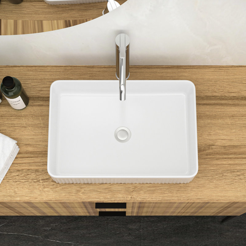 Lavabo vasque de salle de bain moderne - céramique blanche, rectangulaire, teint, idéal pour la maison et le commerce