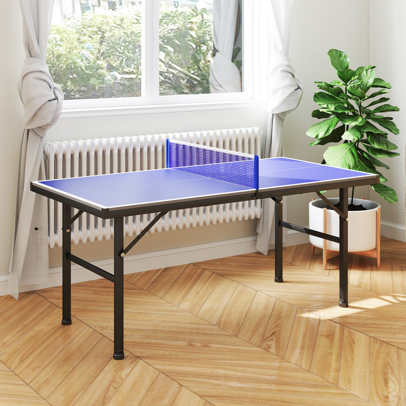 Mini table de ping-pong avec pieds réglables pour l'extérieur intérieur, bleu