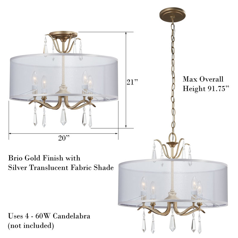Vogan 4 - Light Dimmable Drum Chandelier, Gold