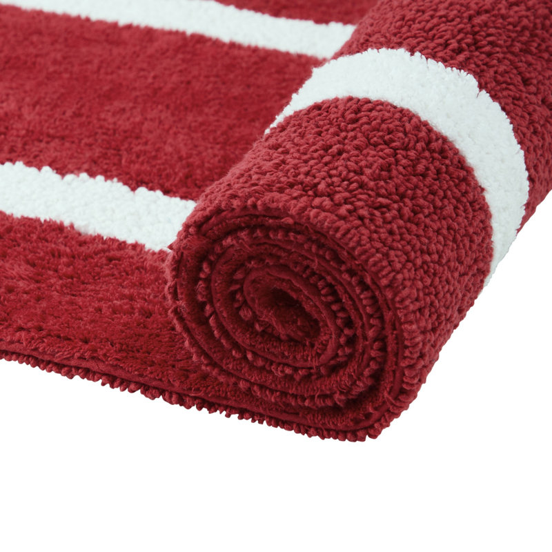Atle Reversible Cotton Tufted Bath Rug Set, 3PC (17" x 24" | 21" x 34" | 24" x 40"), Red/White