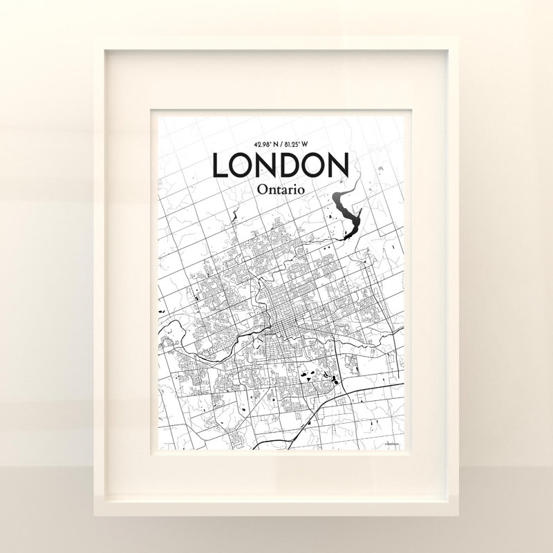 London Ontario City Map In Ink - No Frame Print, 20cm H x 16cm W x 0.05cm D