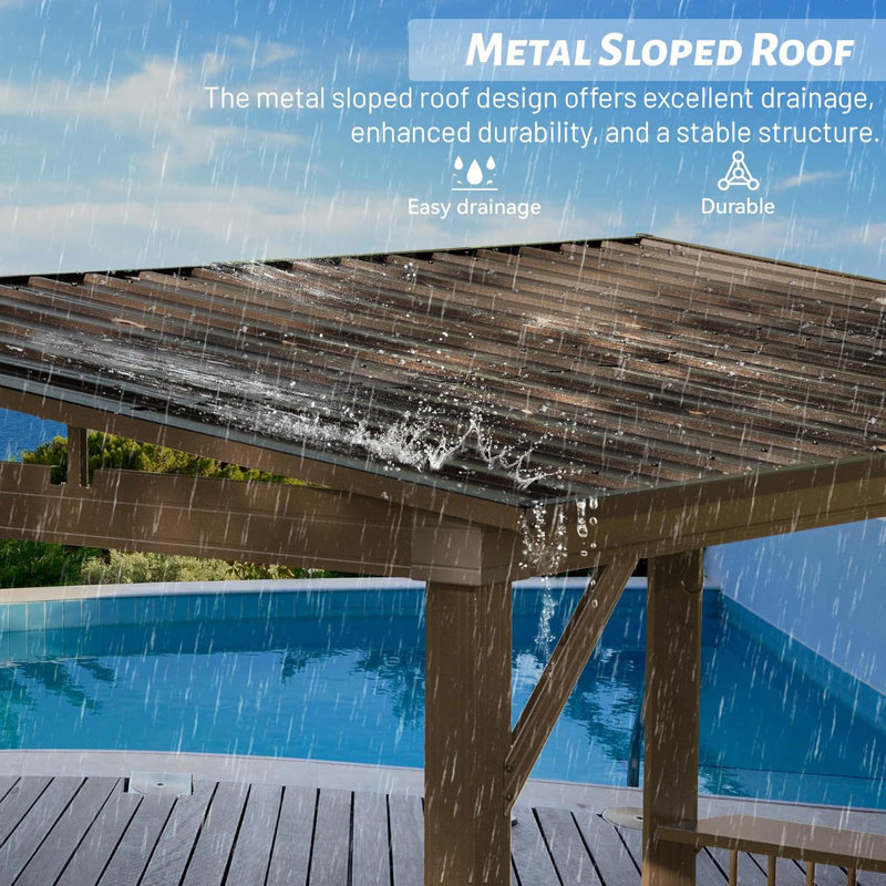 Hardtop Grill Gazebo, Outdoor BBQ Gazebo With 2 Side Shelves And Sloping Galvanized Steel Roof, Metal Permanent Grill Canopy With Ceiling Hooks For Patio, Lawn, Backyard, Deck