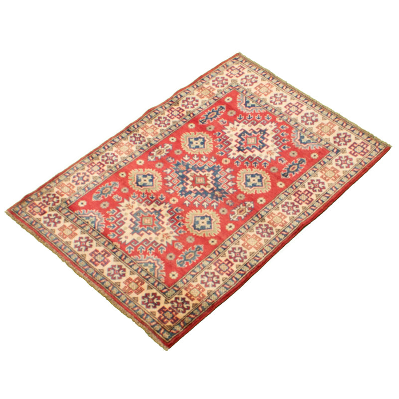 Tapis unique en laine noué à la main Gazni doré des années 2010 de 3 pi 5 po x 5 pi Qaiden
