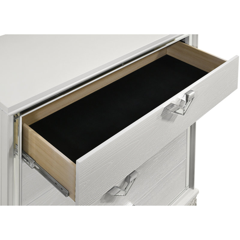 2 tables de chevet avec poignées à DEL et en forme de V en blanc pour une chambre à coucher moderne