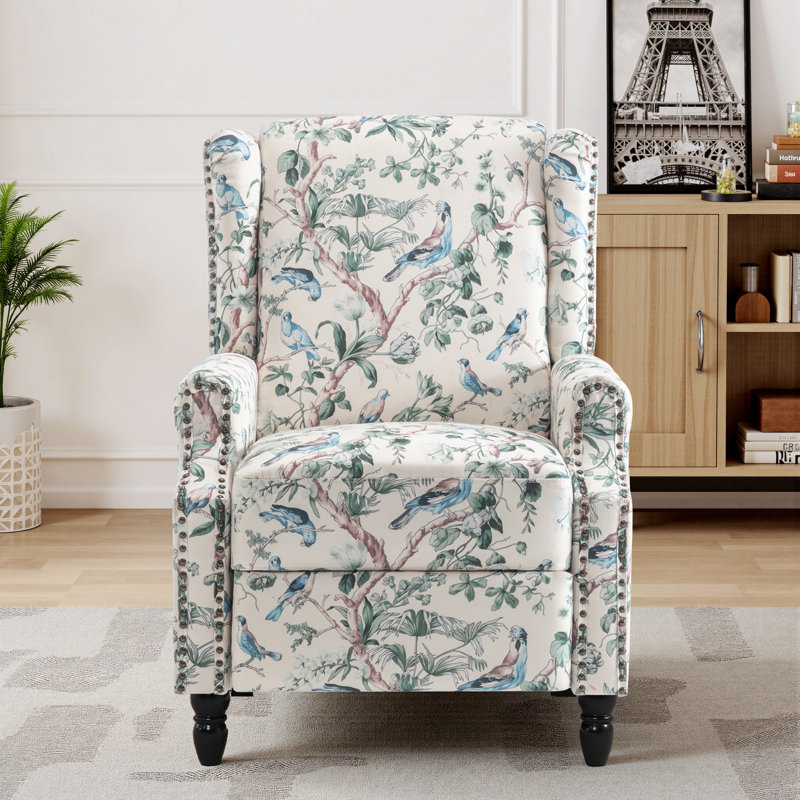 29.13cm Wide Standard Recliner, Blue/Beige Animal Print