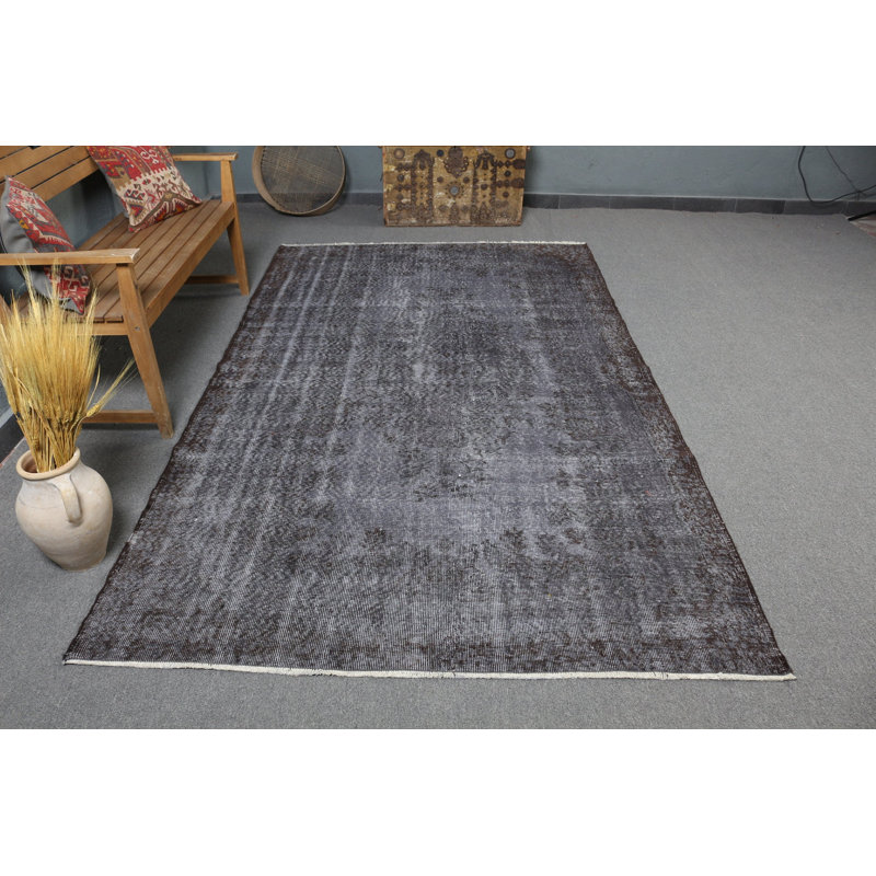Grand tapis turc surteint gris idéal pour le salon et fait de laine faite à la main
