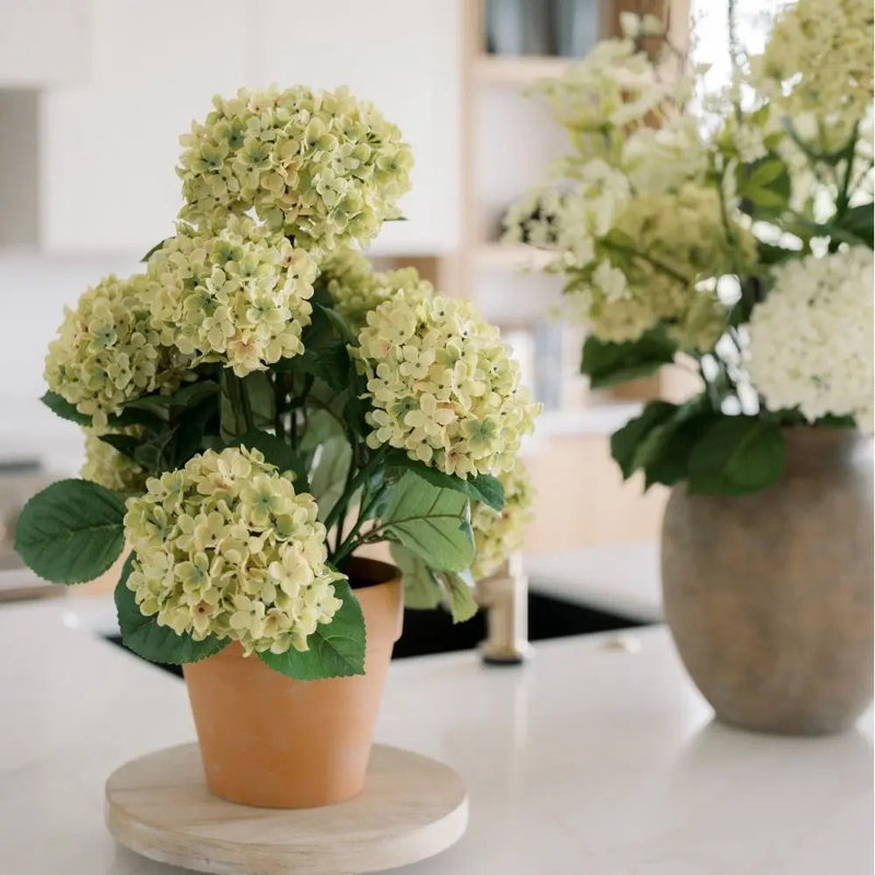23" Artificial Light Green Potted Hydrangea Plant
