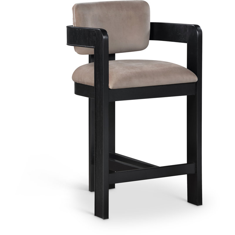 Tabouret rembourré Sacha Howley, Noir, Velours, Taupe