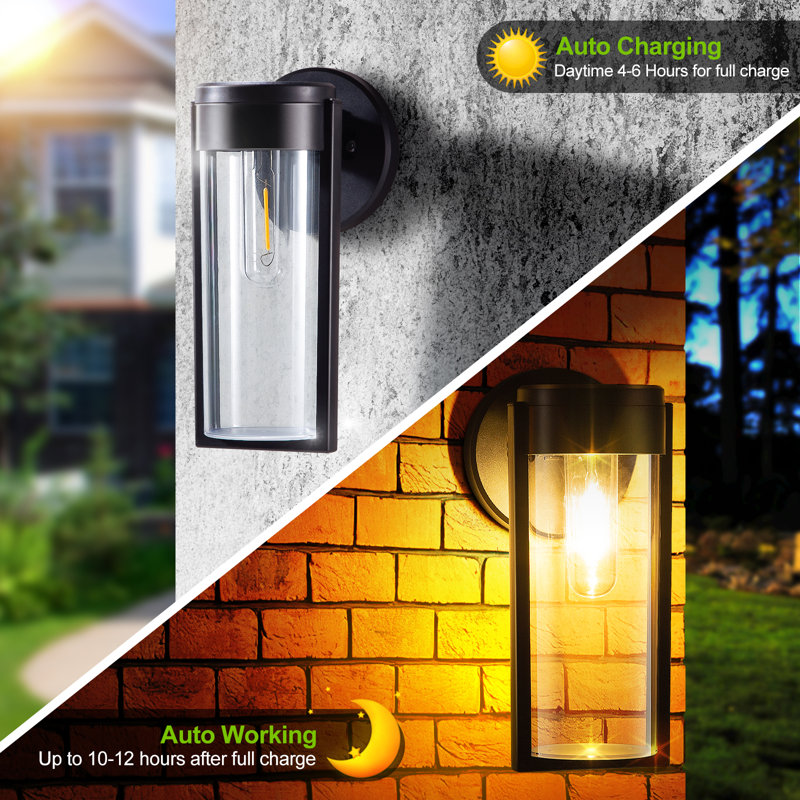 Solar Wall Lights Outdoor, Ip65 Waterproof Wall Light For Porch, Fence, Shed, Barn, Patio, Glass Crackle Lampshade With Warm Led Light