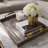 Decorative Tray, Faux Leather Texture Finish, Gold Handles, Gray 19 Inch