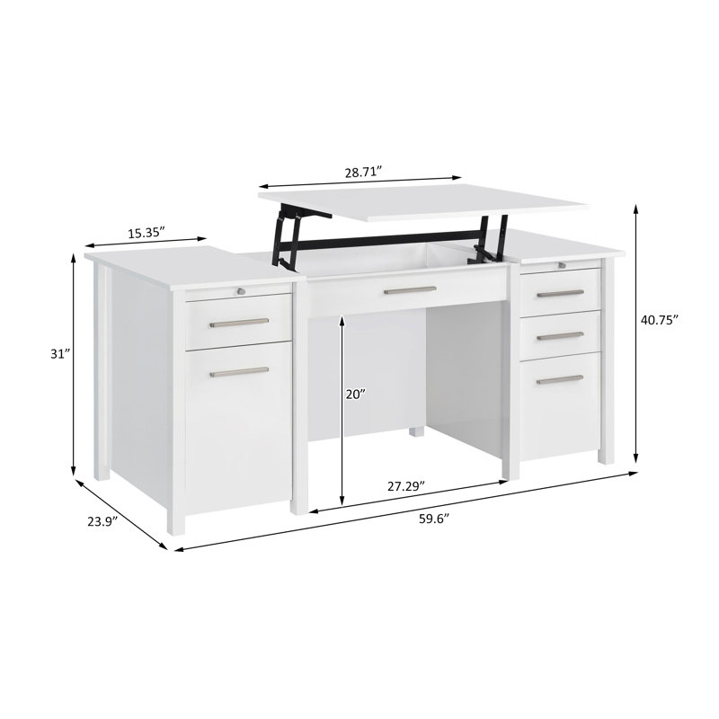 59.6'' W Height Adjustable Rectangle Writing Desk, White