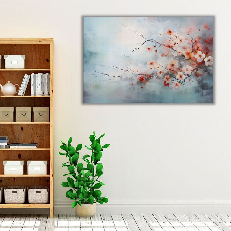 «Abstracted Misty Blooms 2», art mural, Cadre flottant brun, H 32 po x l 48 po x P 1,25 po