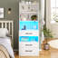 Table de chevet haute de 51,8 po avec station de charge et lumières DEL Manech pour chambre à coucher, blanc, Manech-71238996