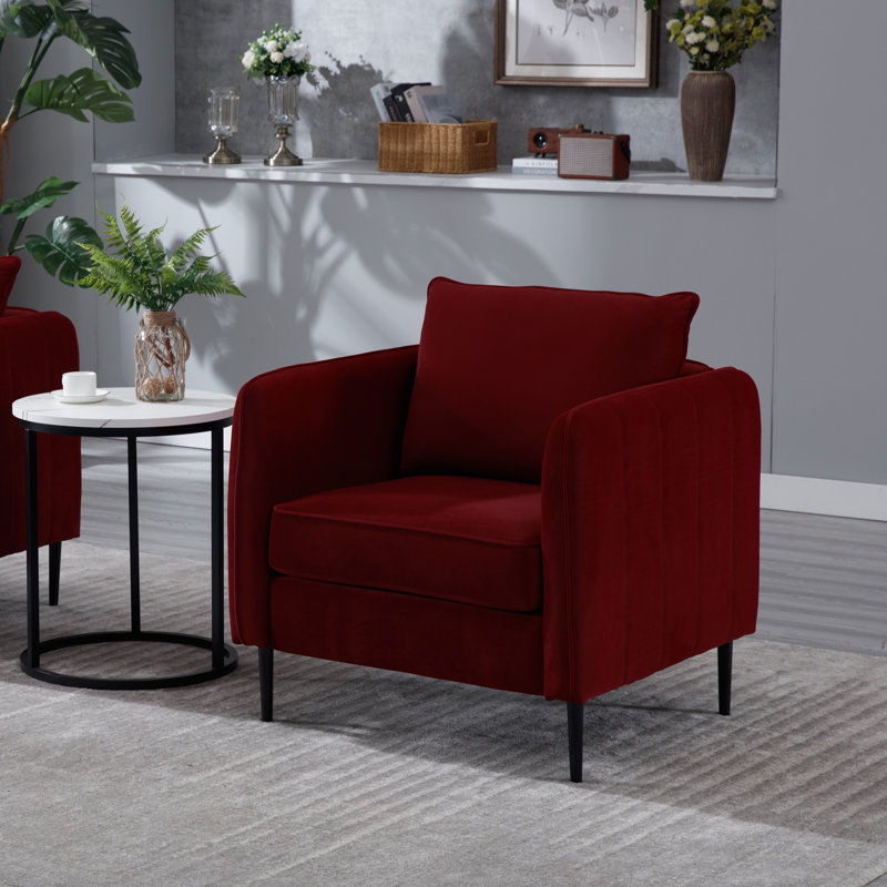 Fauteuil d'appoint 32,68 po en velours rouge avec 1 coussin, Rouge