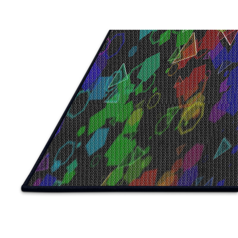 Bleu géométrique/rouge/Tapis décoratif noir, Rectangle 5 pi x 7 pi