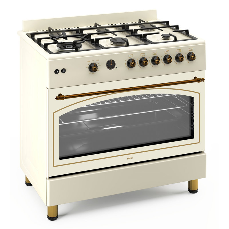 90cm Gas Range Cooker With Double Turbo Fan & 6 Burner(1 Wok) Gas Hob - Cream