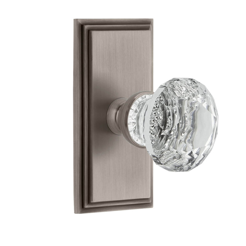 Grand Assiette courte avec bouton en cristal transparent Grandeur Carré, Étain antique