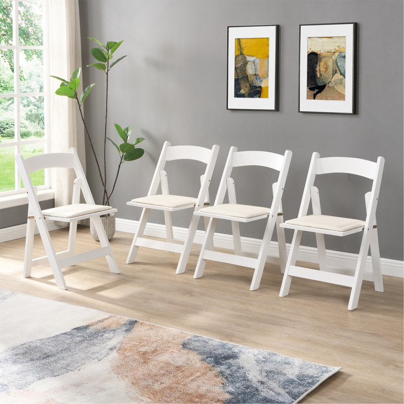 Chaise rembourrée pliante, peu encombrante, facile à transporter, 4 pièces, coussin beige / tablette blanche - salle à manger