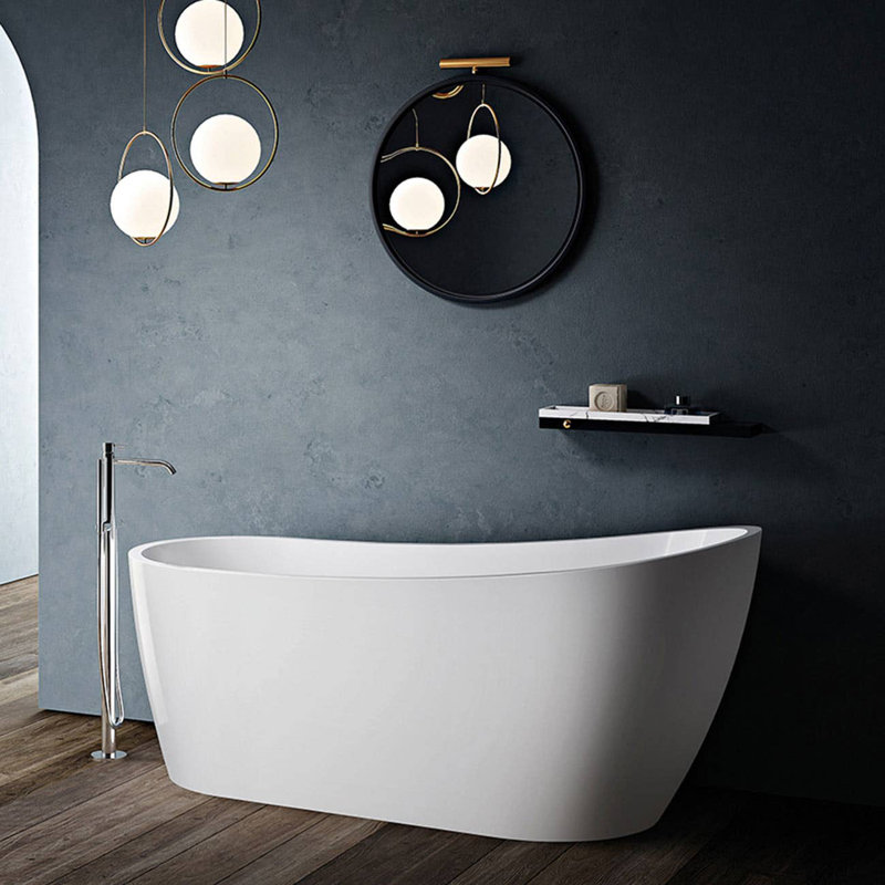 Julia 66'' x 28.37'' Soaking Acrylic Bathtub, White/Brushed Brass 
