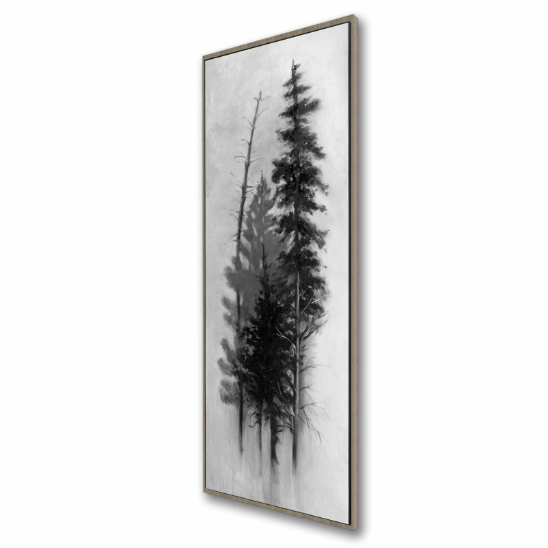 Silhouette d'arbres sur toile | Art mural encadré arbres blancs, H 49,25 po x l 17,25 po
