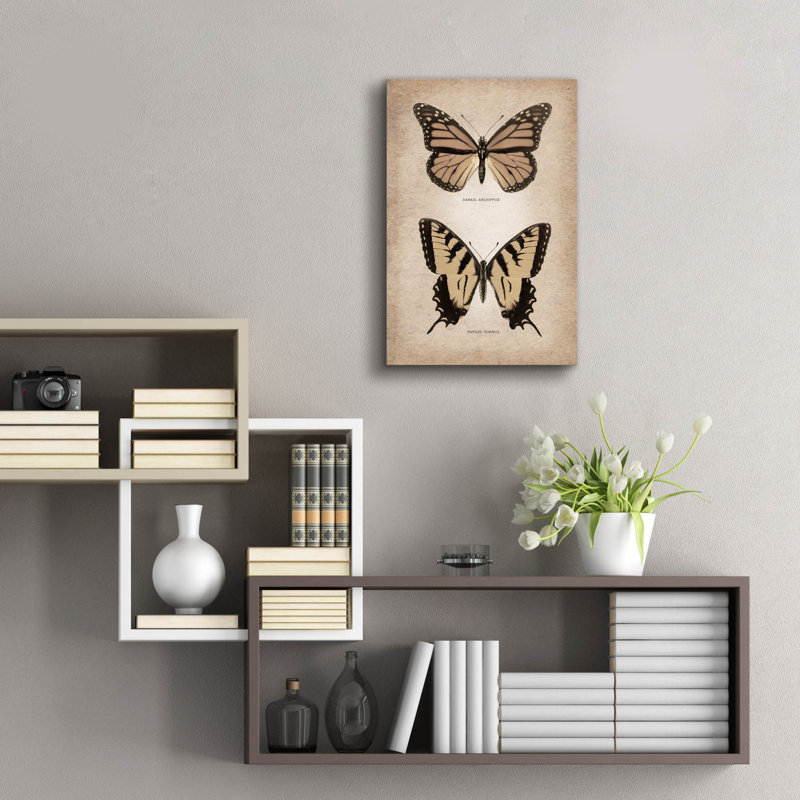 Art mural en verre acrylique épique «Vintage Butterflies Duo 1» par Art Licensing Studio, 16 po x 24 po, H 24 po x l 16 po