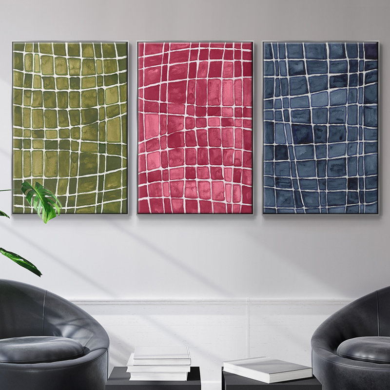 «Square Bluff I», reproduction sur toile 3 pièces, H 24 po x l 48 po x P 2 po, Argent
