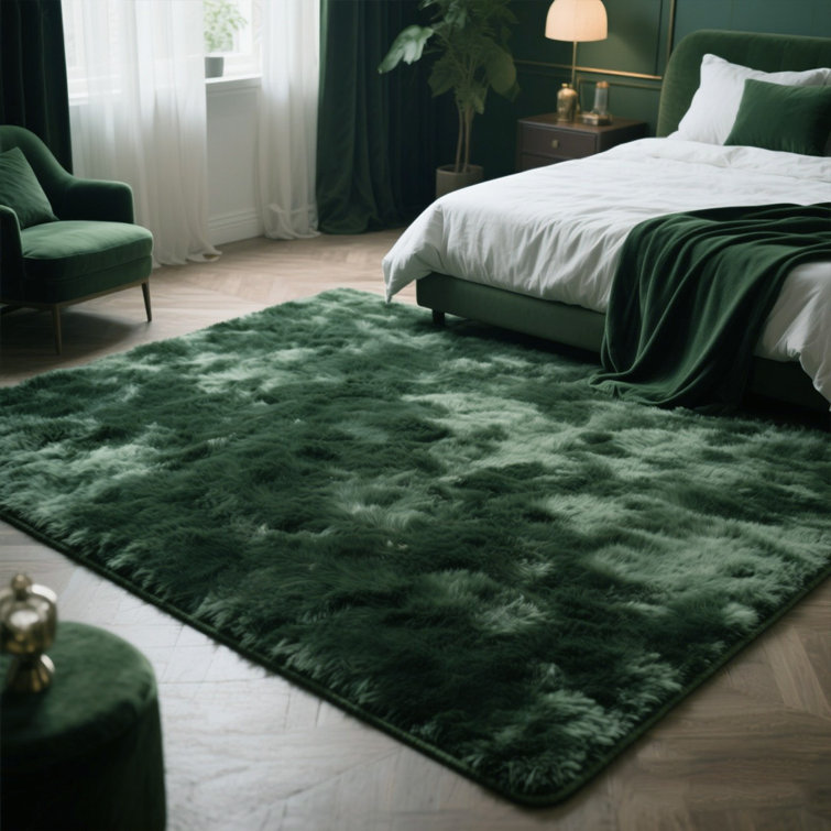 Élégant tapis moelleux vert foncé moelleux