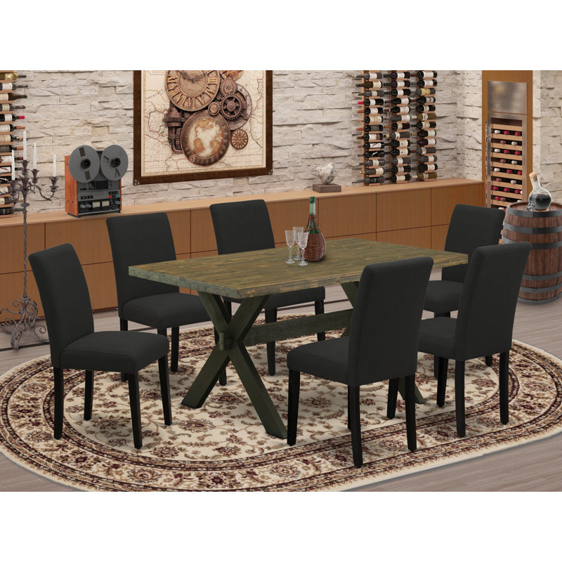 Acacia Solid Wood Dining Set, Distressed Jacobean, 7