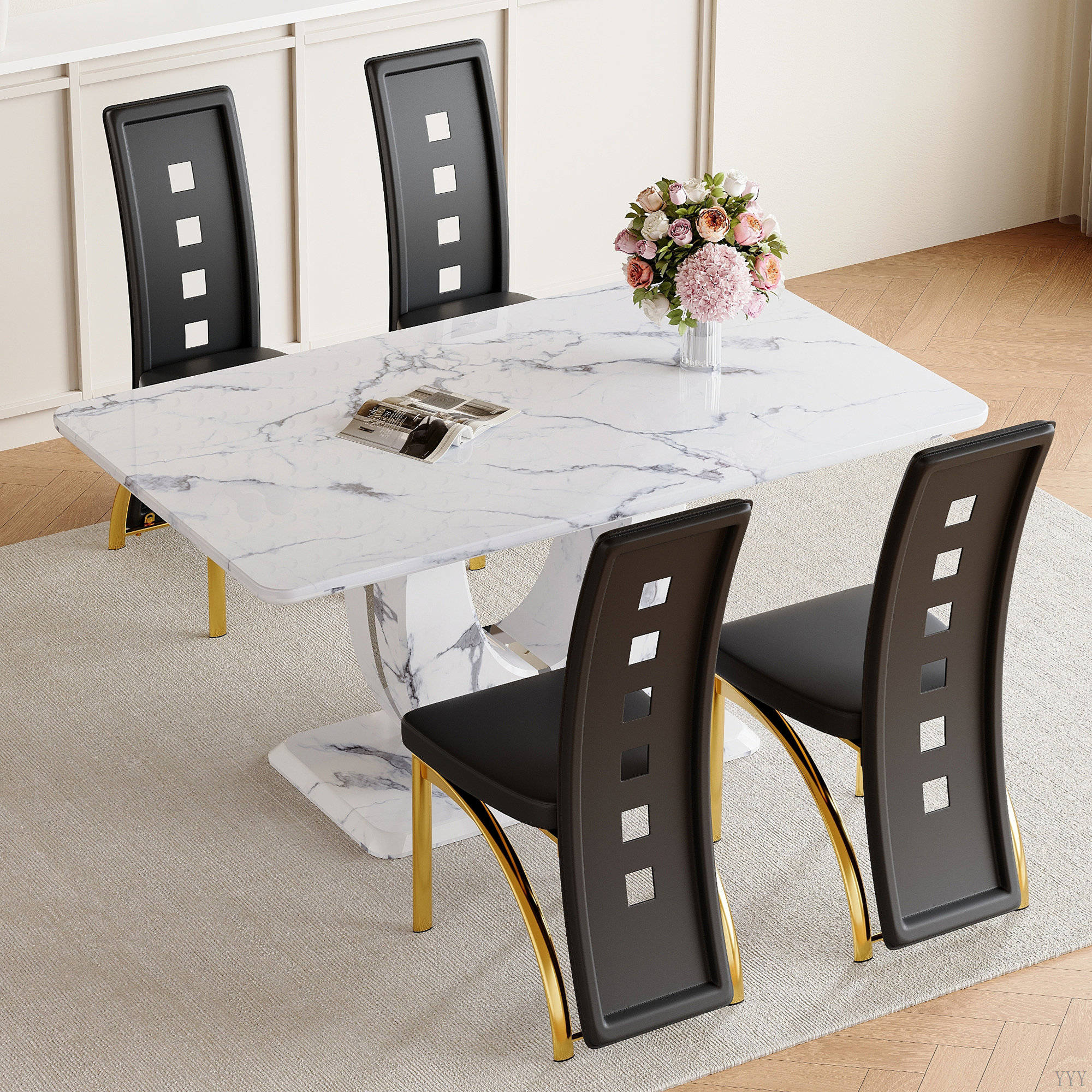 Everly Quinn Table And Chair Set.Modern Luxury Greyish Marble Patterned ...