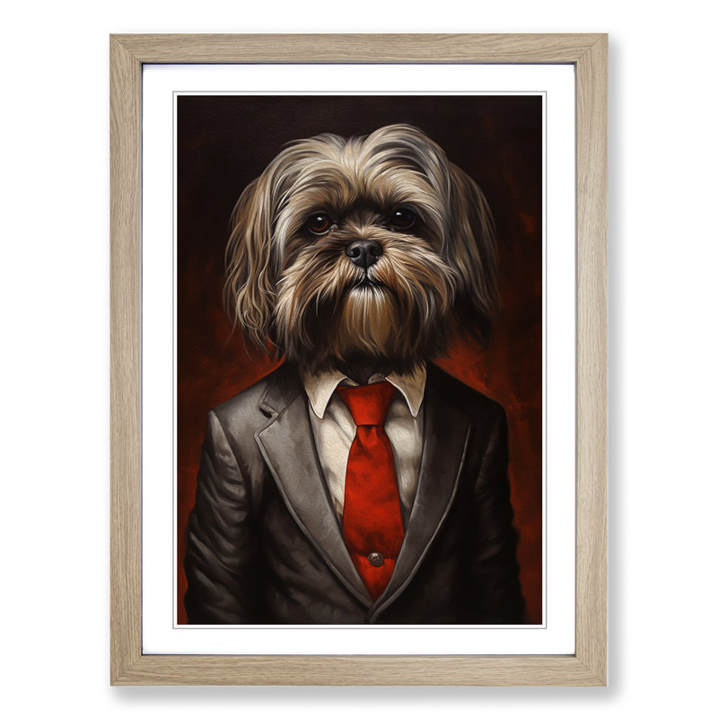 Shih Tzu In A Suit No.2 - Single Picture Frame Print on Wood, Oak , 34cm H x 25cm W x 2cm D