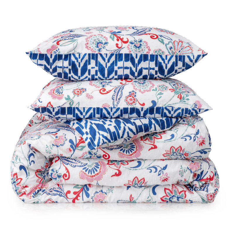 Hampton Stripe Standard Cotton Reversible Comforter Set, Queen Comforter + 2 Shams