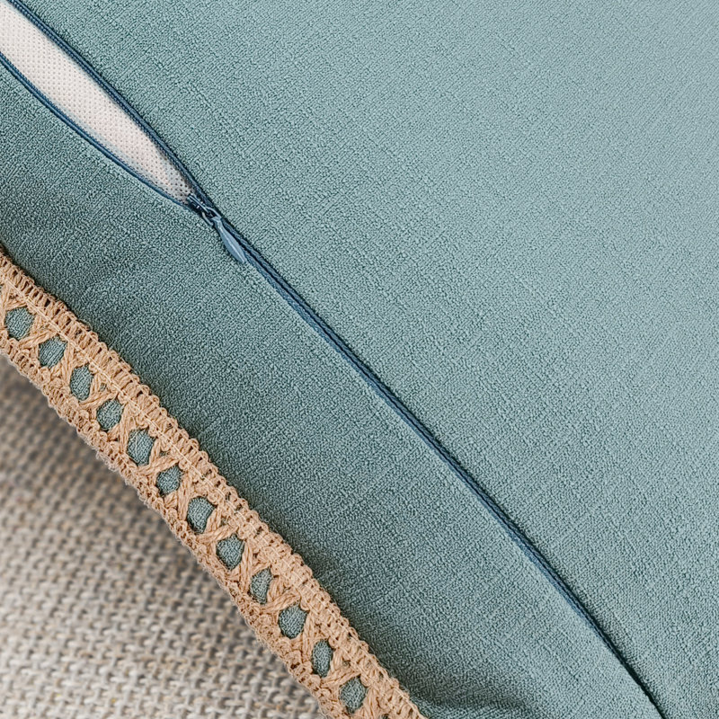 Housse de coussin en lin et polyester Farmhouse, H 22 po x l 22 po, Vert sarcelle, Carrée