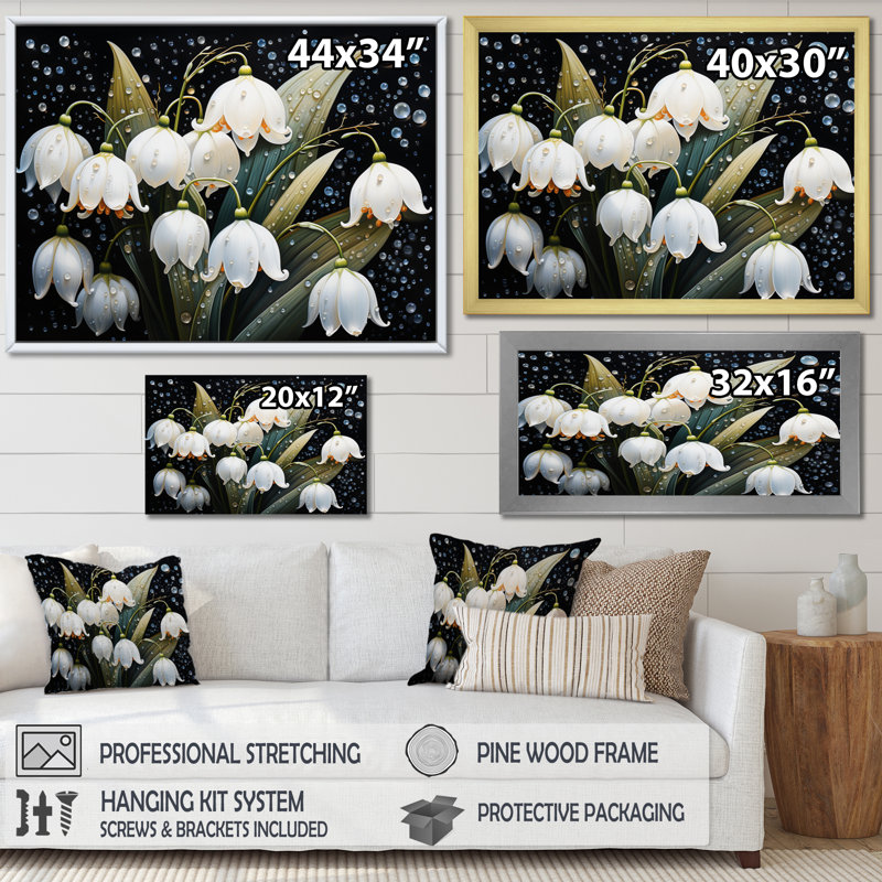 White Graceful Snowdrops Flowers II - Floral Wall Art Living Room, H 12 po x l 20 po, Toile tendue