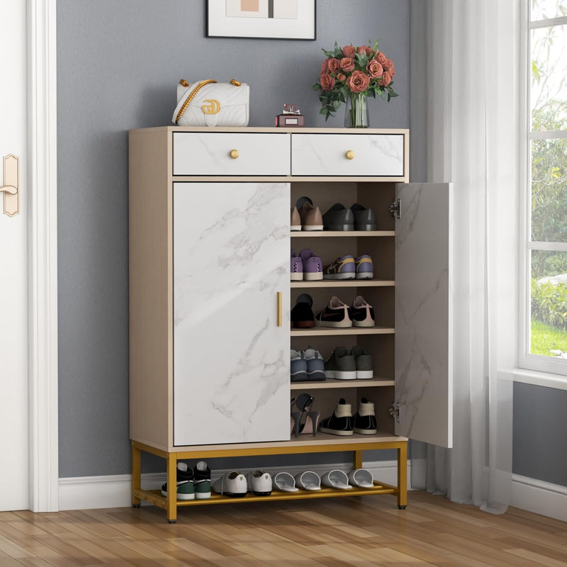 Armoire de rangement pour chaussures à 6 niveaux avec portes, range-chaussures avec tiroirs et tablettes réglables