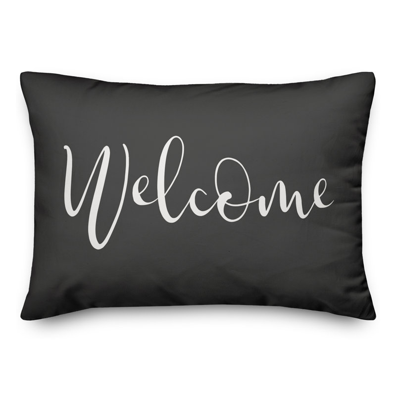 Welcome Outdoor Rectangular Pillow Cover & Insert, Black/White