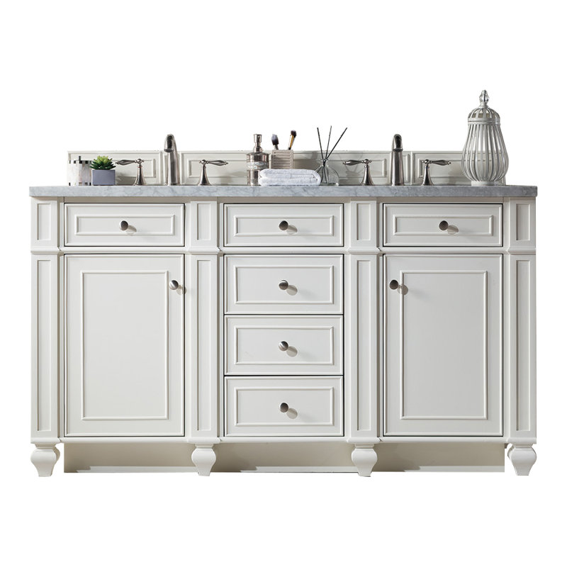 Bristol 60'' W Double Vanity, Bright White, Carrara White, 8" Widespread