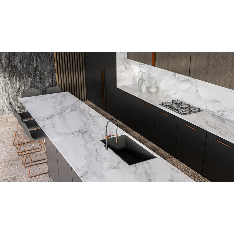 Robinet remplisseur et îlot de cuisine industriel rose doré / noir 26 po de hauteur  
