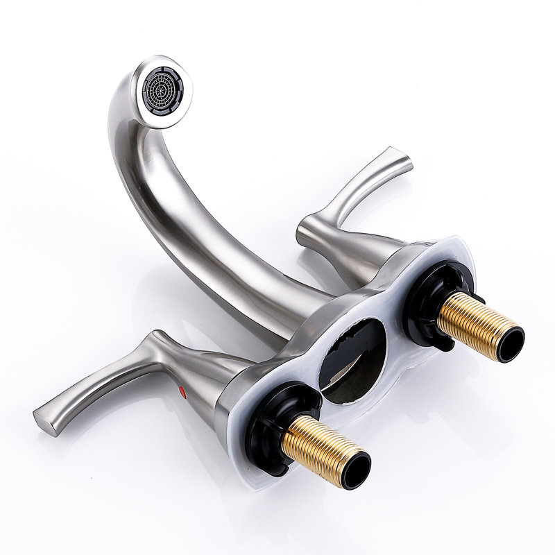 4 Inch Bathroom Sink Faucet In Brushed Nickel Finish - Solid Brass, 2 Handle Lever Design, Pop-Up Drain With Overflow, Water Aerator, Fits Multiple Hole Sizes, Easy Install Brass Construction,
